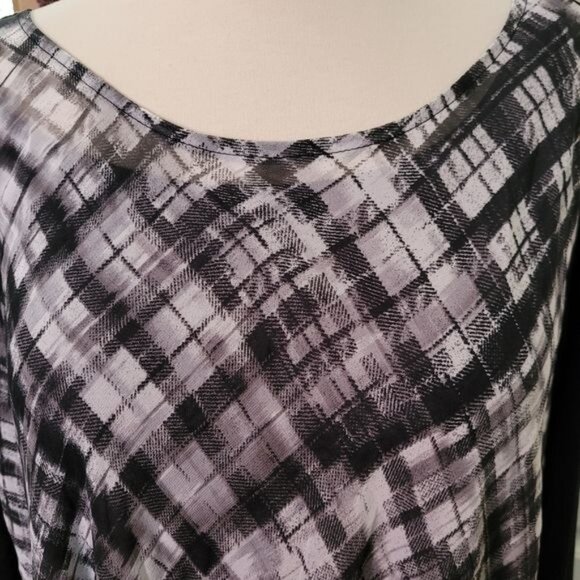 Logo Lori Goldstein Top Plus Size 1X 1XL Black White Gray Checks Checkered QVC - Picture 2 of 9